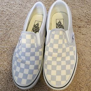 Vans Gray and Cream Checker Slip On Shoes